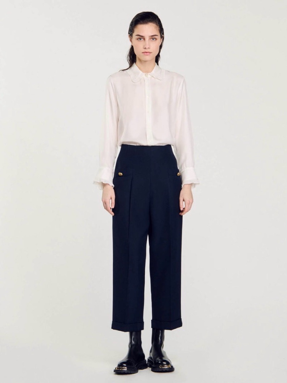 NWT Sandro Sieny Wide Leg Pants in Black, Size 42/US 10